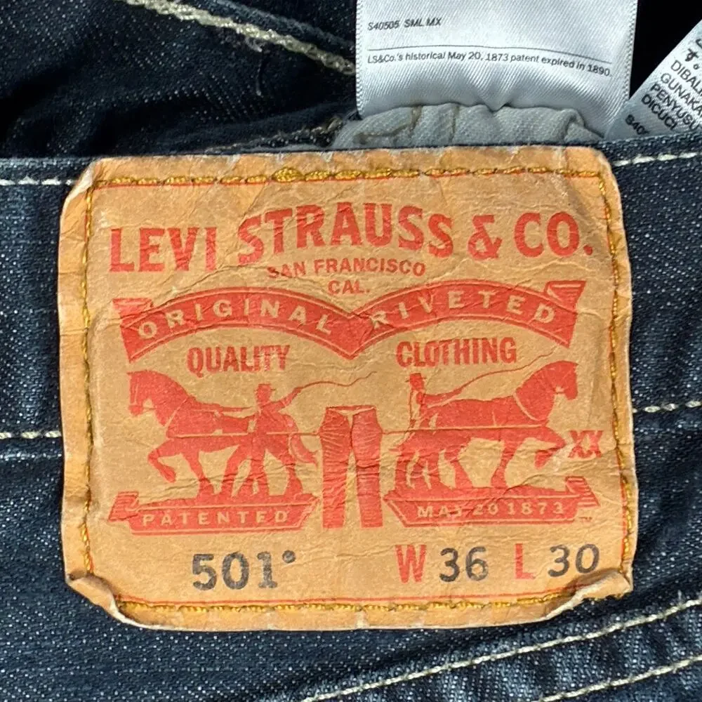 Levi's 501 Jeans Mens 36x 30 Dark Wash Denim Original Straight Fit Button Fly